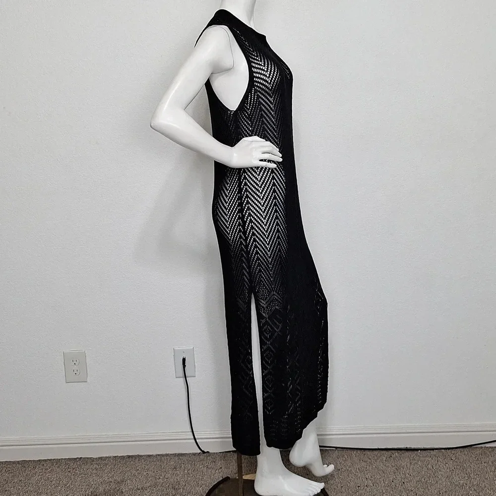 Joie Black Romantic Goth *NEW* Witchy Crochet Knit Whimsigoth Maxi Dress Size XL